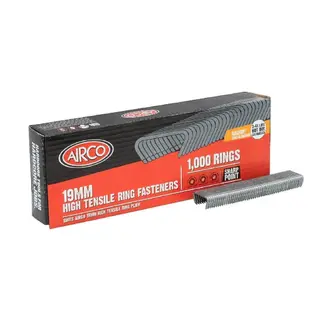 AIRCO 19mm High Tensile Ring Fasteners Pack of 1000 - GALFAN Zinc Aluminium Sharp Point hog ring clips