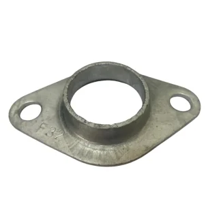 32NB Oval Pipe Flange Galvanised – heavy-duty cast metal flange with two bolt holes for securing 32NB pipe (42.4mm OD) in fencing and gate installations