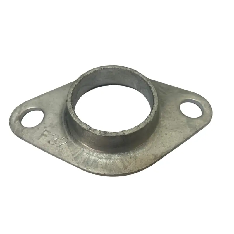 32NB Oval Pipe Flange Galvanised – heavy-duty cast metal flange with two bolt holes for securing 32NB pipe (42.4mm OD) in fencing and gate installations